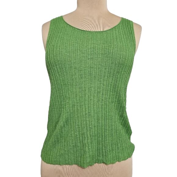 Eileen Fisher Top Ribbed Knit Sweater Green XS 100% Linen Sleeveless Minimalist - Picture 1 of 14